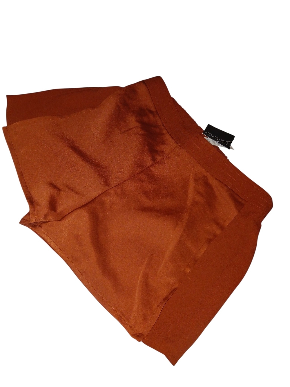 Topshop Silky Overlay Vibrant Rust Orange Shorts with Elastic Waistband NWT Sz 2